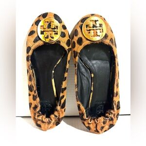 Tory Burch Animal Print Flats with Gold Accents